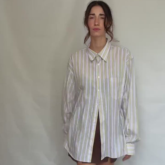 Retro striped shirt, Relaxed fit button up, Vintage smart menswear, US XL, casual