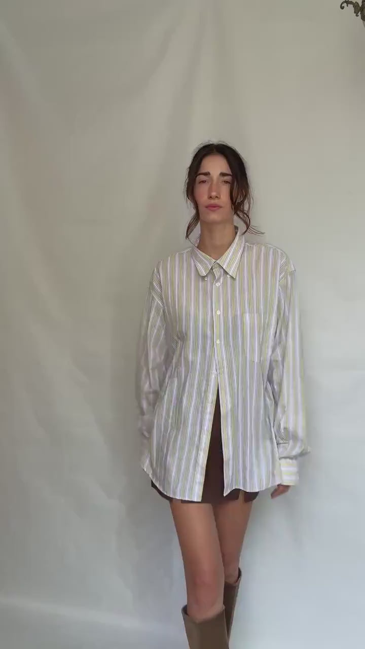 Retro striped shirt, Relaxed fit button up, Vintage smart menswear, US XL, casual