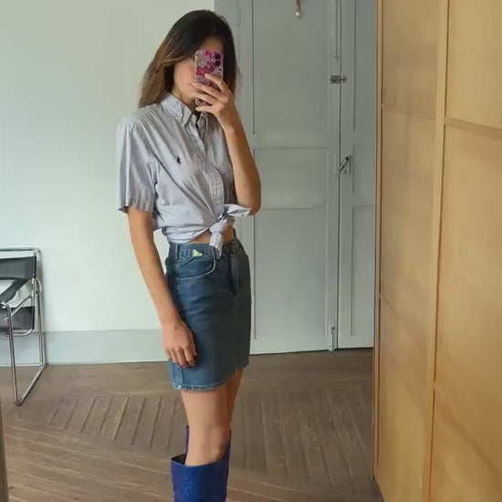 Vintage Polo Ralph Lauren Short-Sleeve Striped Button-Up – Preppy, 90s Oversized Fit