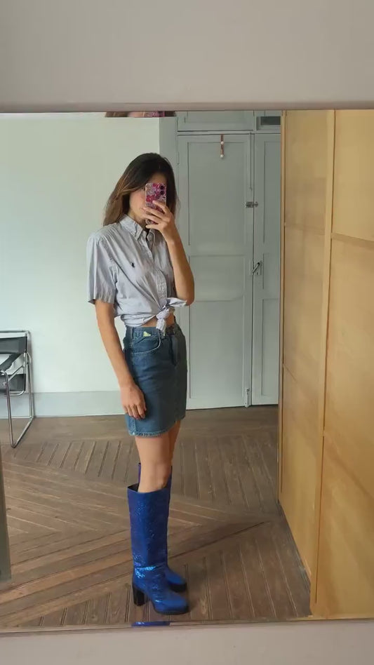 Vintage Polo Ralph Lauren Short-Sleeve Striped Button-Up – Preppy, 90s Oversized Fit