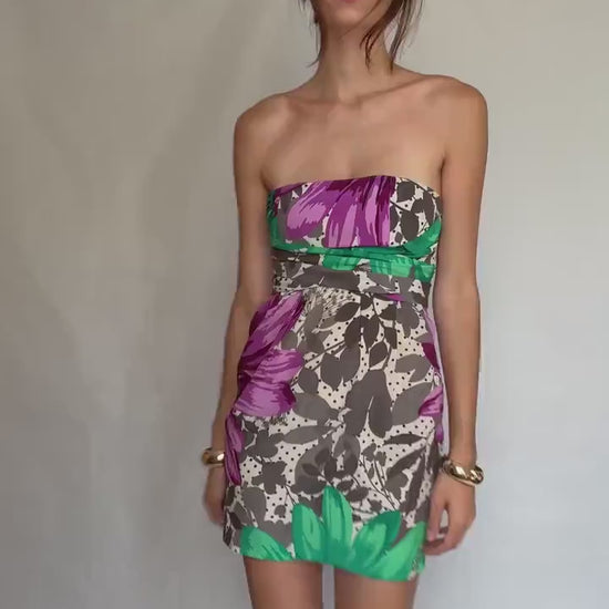Paul & Joe Sister vibrant floral strapless dress, bold floral print,