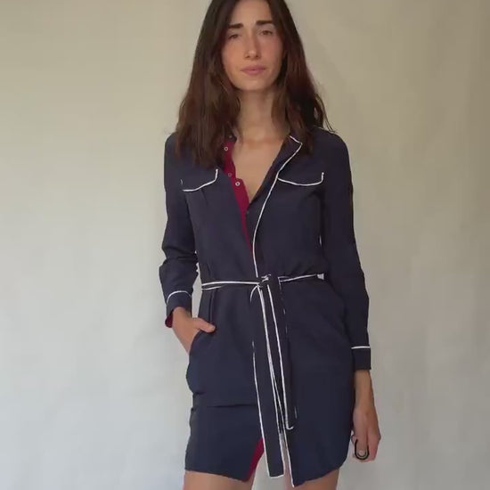 Tommy Hilfiger navy dress, viscose feel, wrap style, contrast white piping, preppy Carolyn bessette, kennedy vibe, US S, office smart casual