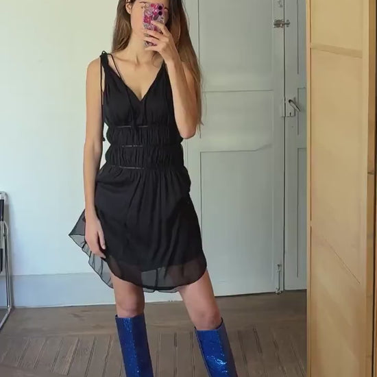 Vintage Jose Murielli black dress, Sexy deep v Basic casual loose fit dress, Lightweight Italian design summer dress, S
