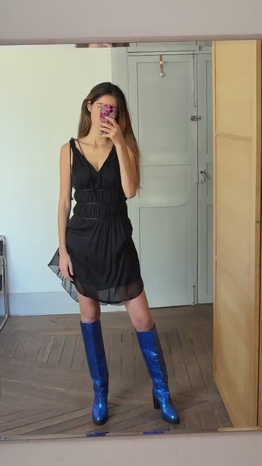 Vintage Jose Murielli black dress, Sexy deep v Basic casual loose fit dress, Lightweight Italian design summer dress, S