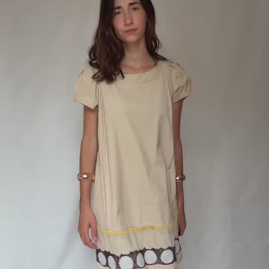 Simple and playful short woman dress, Beige Hoss Intropia beige cotton-silk summer mini dress – size 42 -M - L