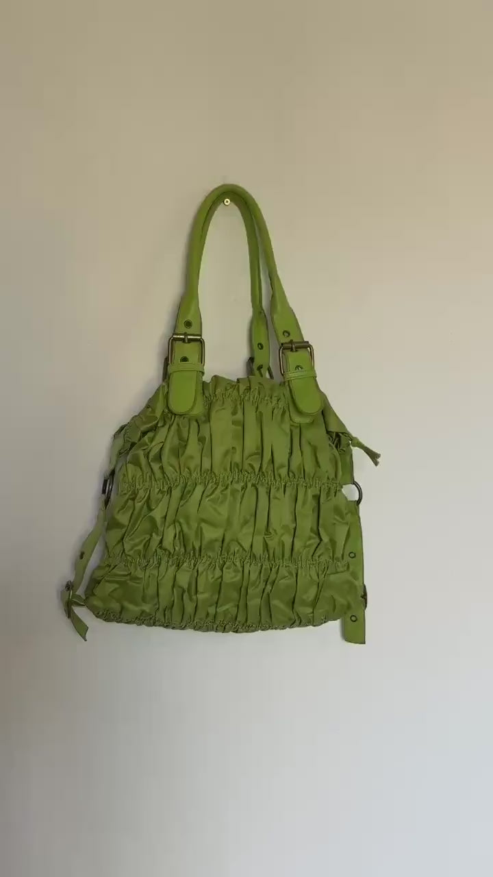 Y2K green shoulder bag, 90s inspired handbag, funky green schoolbag