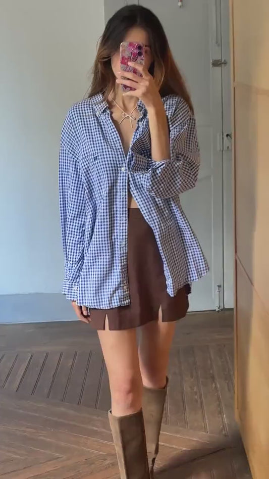 Vintage Burberry London Checkered Blue and White Shirt, Cotton button up oxford shirt