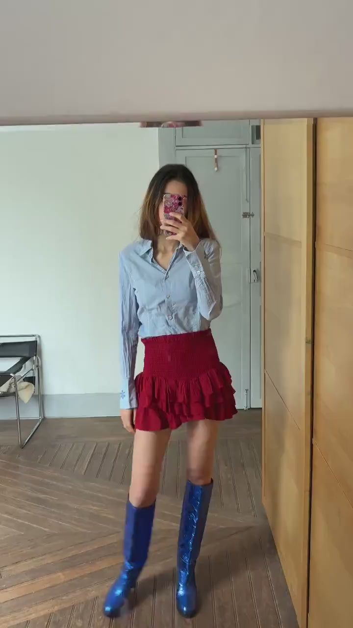 Vintage Versace Sport button down shirt, Light blue cotton long sleeve blouse, Made in Italy shirt, S