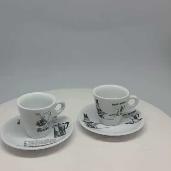 Vintage Bialetti porcelain espresso cups set of 2,  black and white graphic retro 90s design