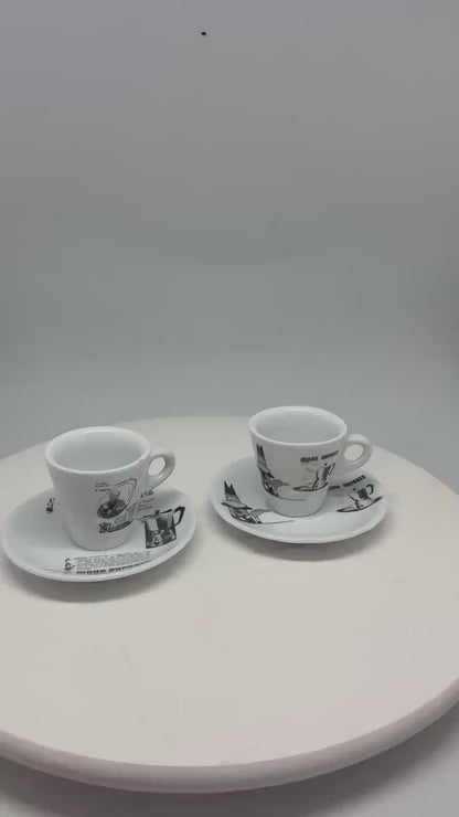 Vintage Bialetti porcelain espresso cups set of 2,  black and white graphic retro 90s design