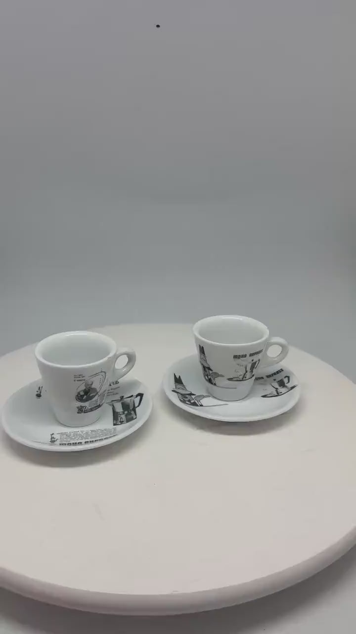 Vintage Bialetti porcelain espresso cups set of 2,  black and white graphic retro 90s design