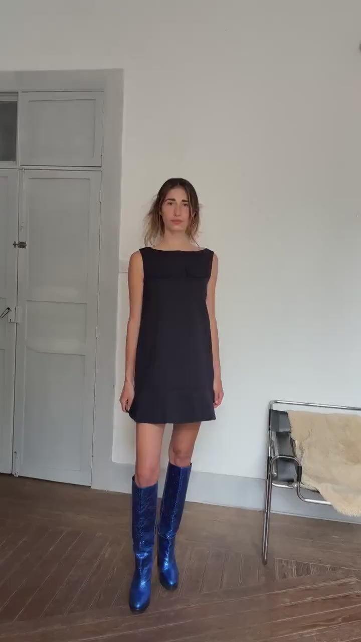 Marni Designer Mini Dress – Winter Edition 2013 | Vintage Dark Navy Sleeveless Shift Dress, Size M/L