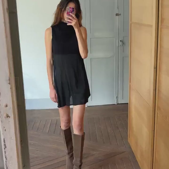 Black Sarah Pacini Turtleneck Tunic Top – Minimalist High Neck Wool Blend