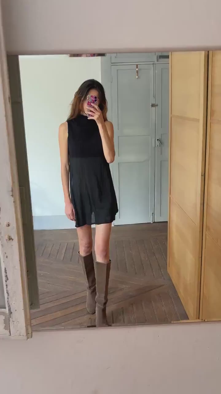 Black Sarah Pacini Turtleneck Tunic Top – Minimalist High Neck Wool Blend