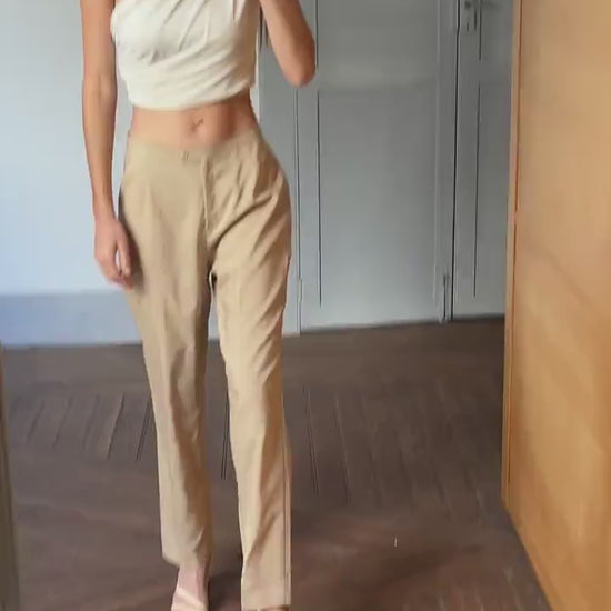 Vintage High Waisted Wool Trousers – Size M / Elegant Beige Designer Pants