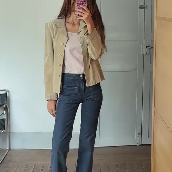 Vintage Suede Leather Jacket – Lilly of the Valley, Genuine Pigskin, Soft Beige Neutral, Size M