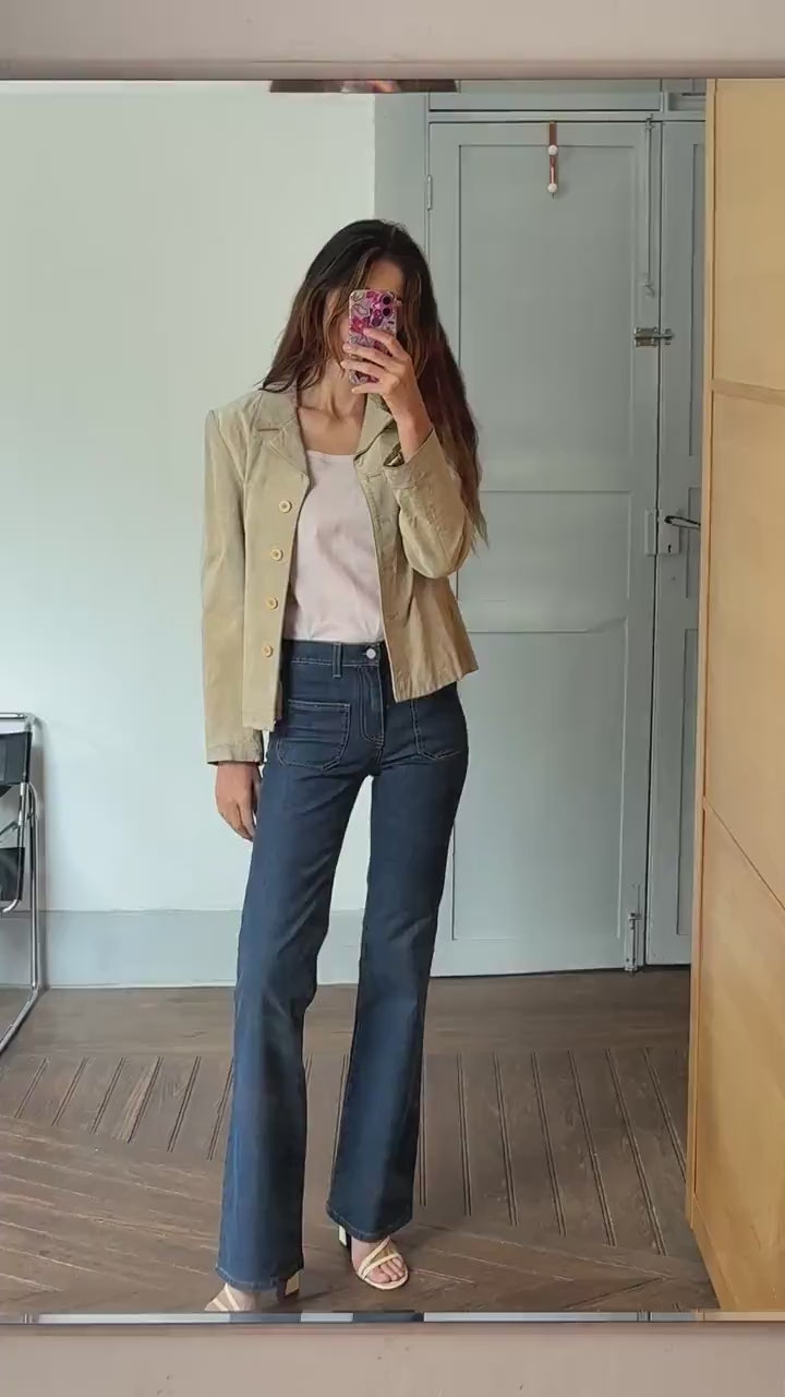 Vintage Suede Leather Jacket – Lilly of the Valley, Genuine Pigskin, Soft Beige Neutral, Size M