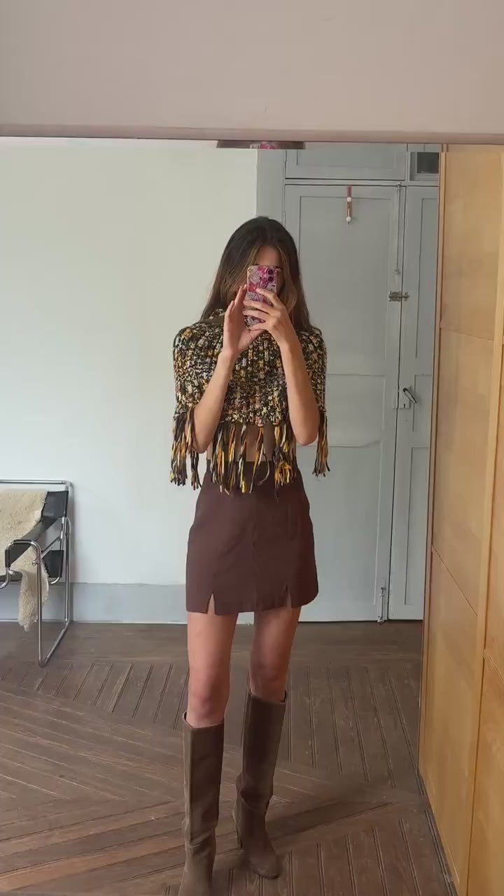 Vintage Colourful knit poncho,  Sexy cropped unique top, 90s style winter wear,