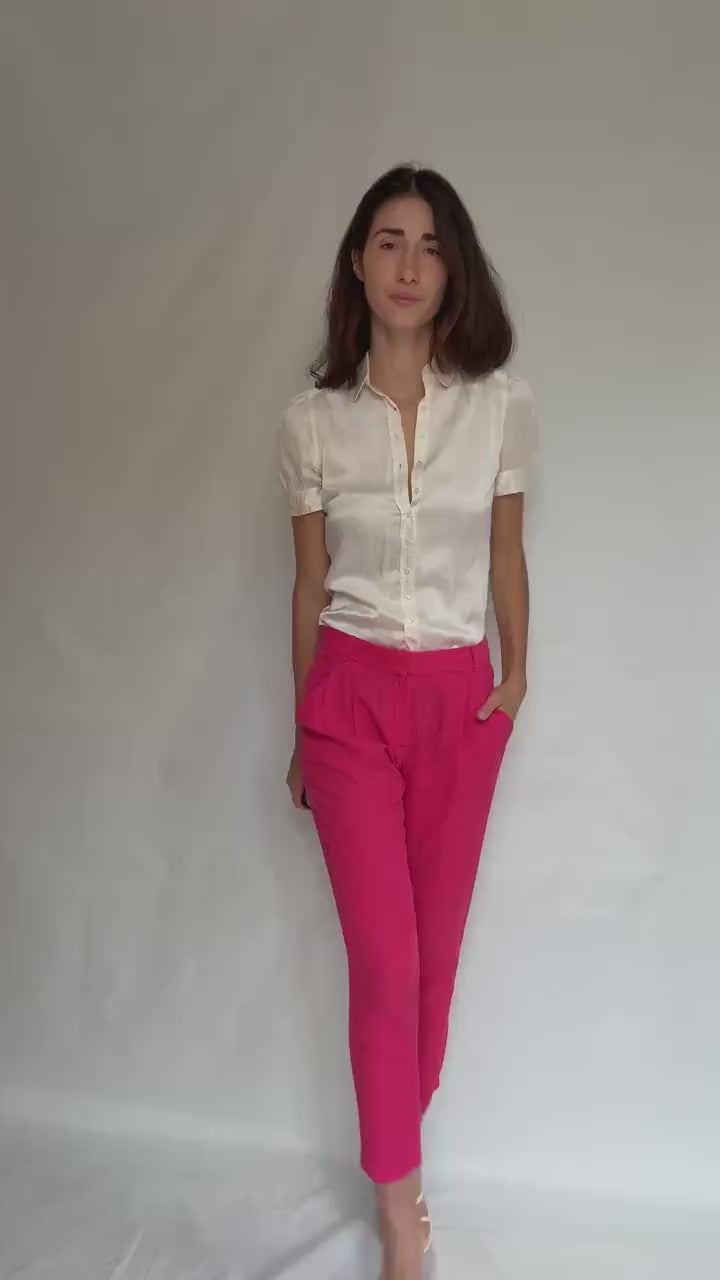Massimo Dutti vibrant pink trousers, elegant chic,  M