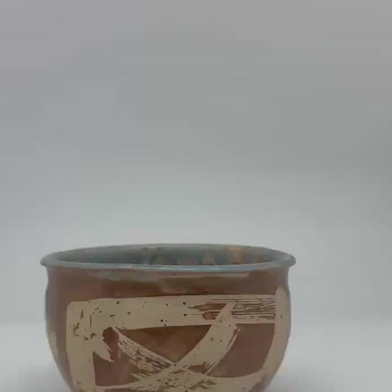 Rustic Studio Pottery Matcha Bowl – Hand-Thrown Chawan Tea Bowl with Abstract Brush Design | Japanese Style Wabi Sabi Ceramics