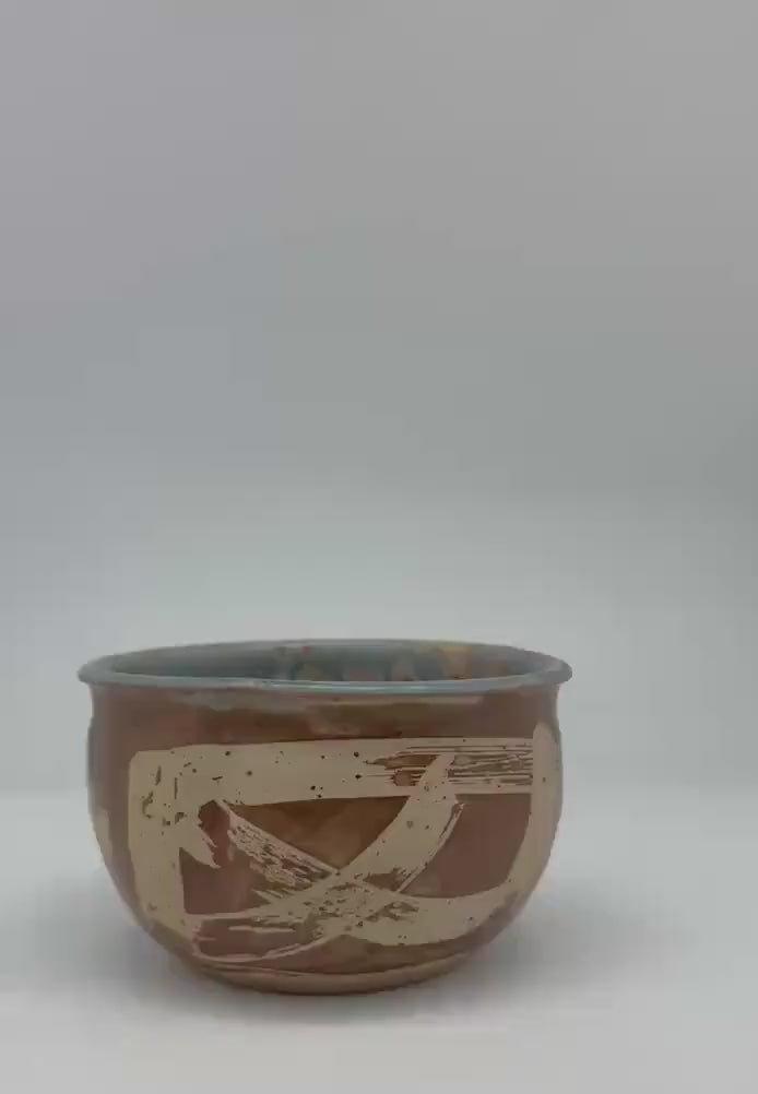 Rustic Studio Pottery Matcha Bowl – Hand-Thrown Chawan Tea Bowl with Abstract Brush Design | Japanese Style Wabi Sabi Ceramics