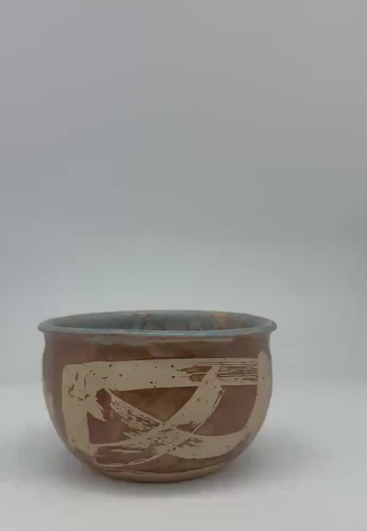 Rustic Studio Pottery Matcha Bowl – Hand-Thrown Chawan Tea Bowl with Abstract Brush Design | Japanese Style Wabi Sabi Ceramics