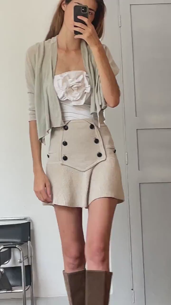 Vintage PATRIZIA PEPE light green linen vest, Elegant formal designer cardigan, Wedding guest cardigan, S