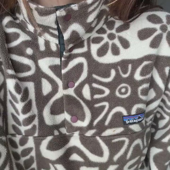 Vintage patagonia synchilla fleece pullover – rare tribal print, brown/cream snap-t, made in usa, cozy retro unisex outerwear