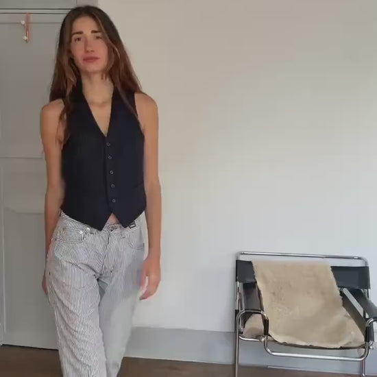 Vintage Versace Jeans Couture – Striped Cotton Blend Pants, Black & White, Leather Patch Detail