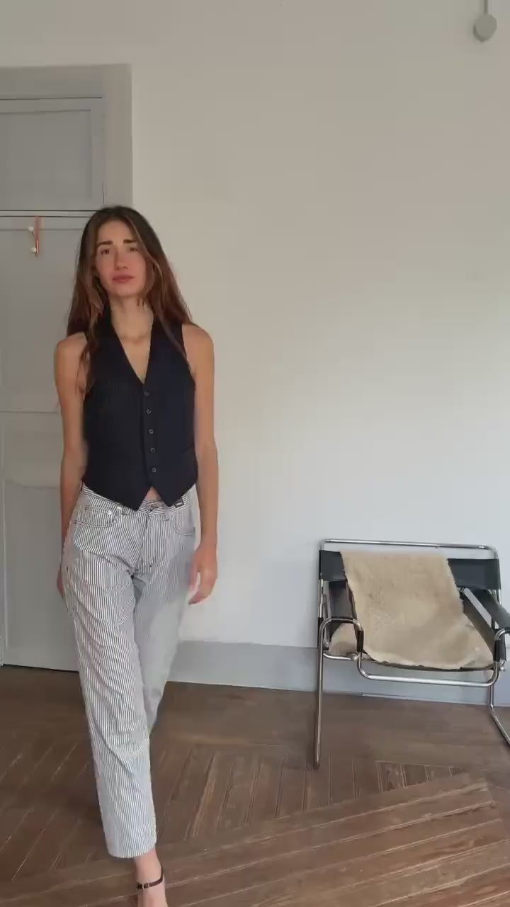 Vintage Versace Jeans Couture – Striped Cotton Blend Pants, Black & White, Leather Patch Detail