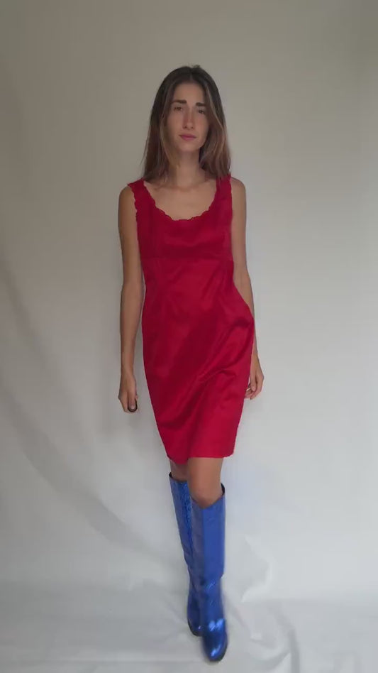 Vintage Red Alain Manoukian Dress – Chic French Designer clothing, UK 14, EU 42