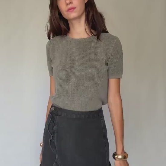 Massimo Dutti extrafine cotton knit tee in S, men’s boxy fit cotton top, dark academia minimal sweater look, thick weave short sleeve