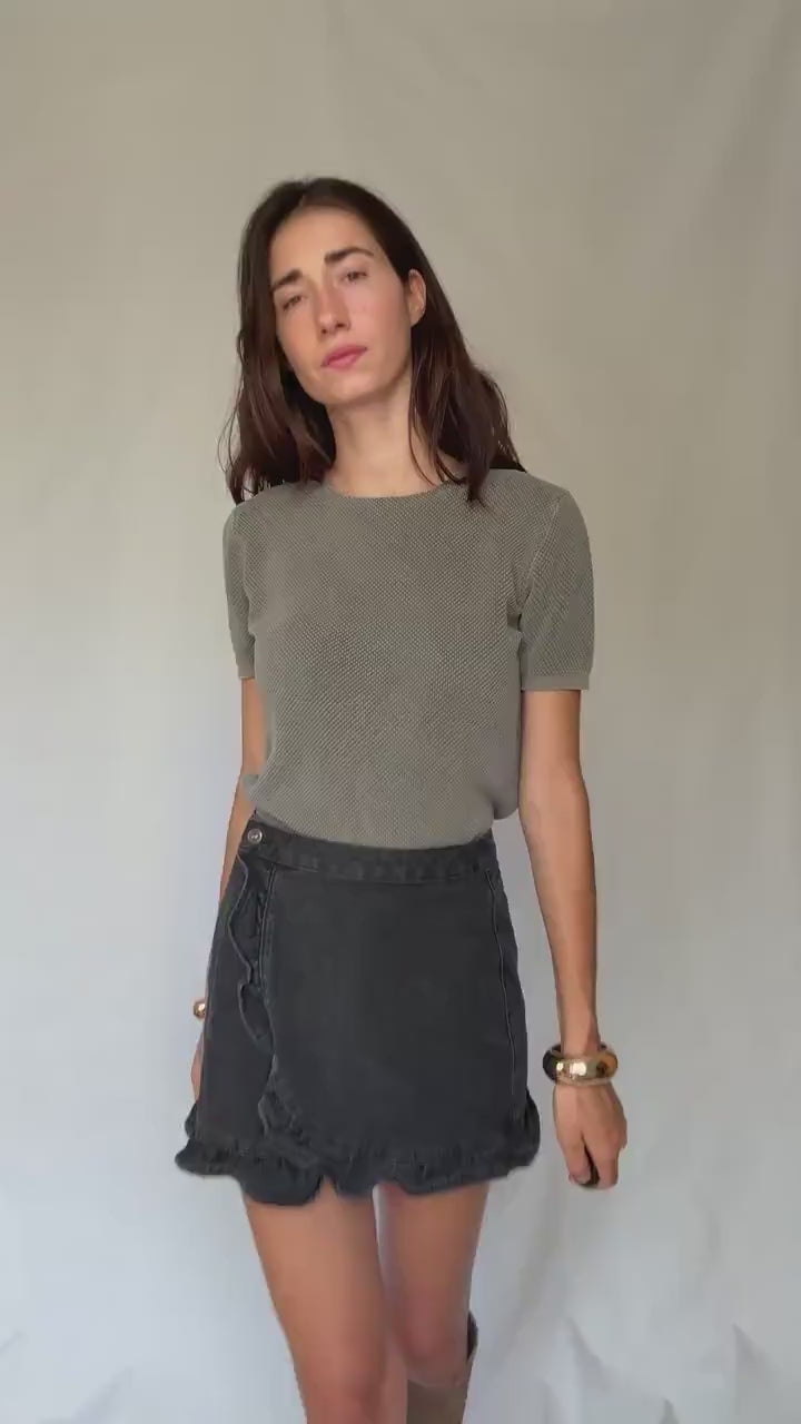 Massimo Dutti extrafine cotton knit tee in S, men’s boxy fit cotton top, dark academia minimal sweater look, thick weave short sleeve