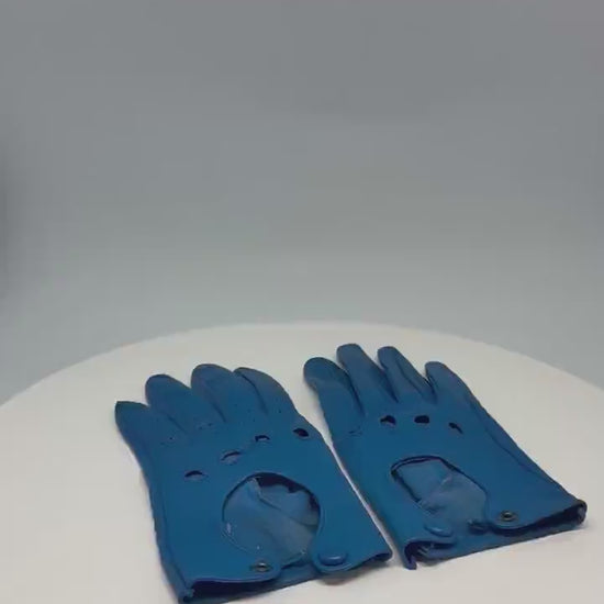 Vintage blue leather driving gloves,  retro 80s emily in paris style