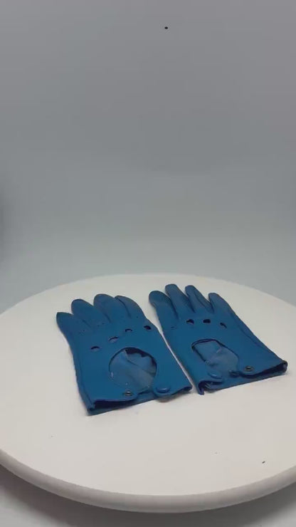 Vintage blue leather driving gloves,  retro 80s emily in paris style