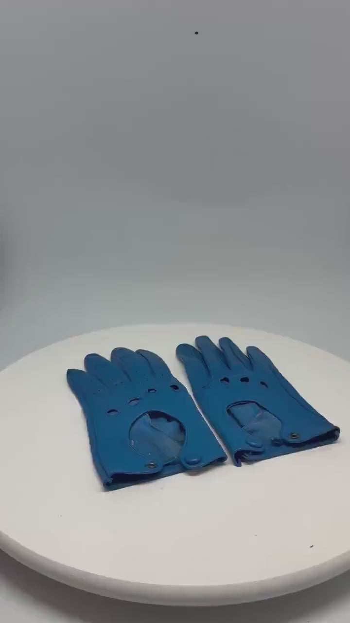Vintage blue leather driving gloves,  retro 80s emily in paris style