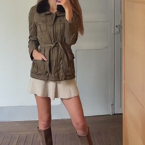 Laurèl moss green parka, Luxury vintage designer wear, Forest outing clothing,