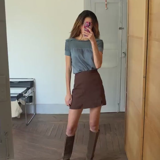 vintage silk Adolfo Dominguez designer shirt, Elegant formal camisole, Blue silk woman top, Secondhand branded clothing