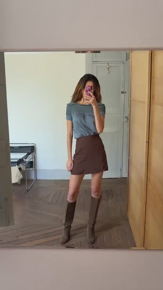 vintage silk Adolfo Dominguez designer shirt, Elegant formal camisole, Blue silk woman top, Secondhand branded clothing