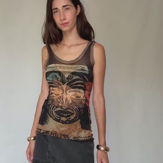 Rare and collectible Jean Paul Gaultier mesh camisole, from the Classique Paris line, made in Italy.