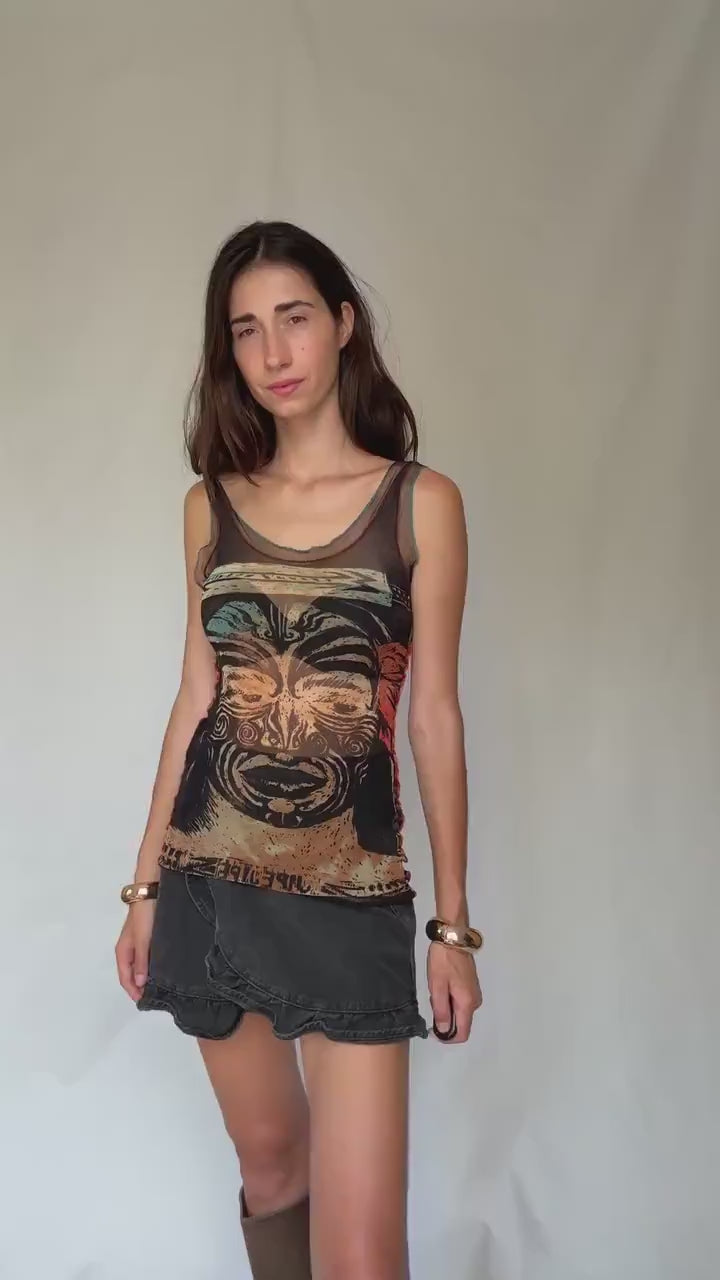 Rare and collectible Jean Paul Gaultier mesh camisole, from the Classique Paris line, made in Italy.
