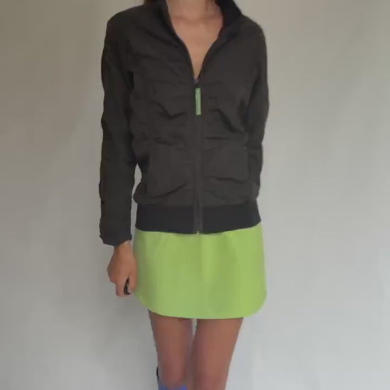 Skunkfunk zip-up bomber jacket – ruched black jacket in cotton blend – YKK zipper – sustainable design from the Basque Country