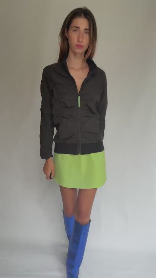 Skunkfunk zip-up bomber jacket – ruched black jacket in cotton blend – YKK zipper – sustainable design from the Basque Country