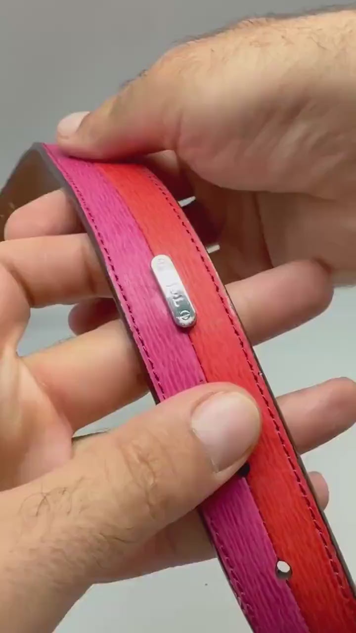 Ralph Lauren red pink leather belt, modern streetwear chic