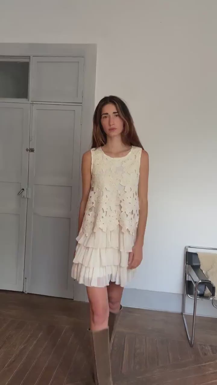 Playful White Summer Dress by Choklate Paris – French Girl Aesthetic, Lightweight Cotton Blend, Size M