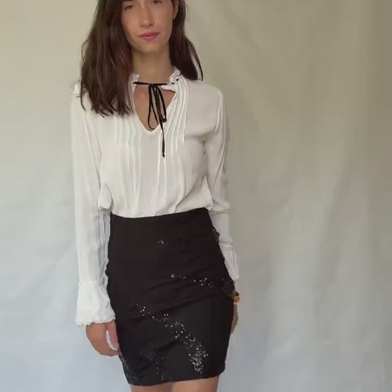 Sophisticated Morgan Skirt with Sequined Accents in Black for a US Size 4 - 6 with Y2K and Minimalist Vibe, Tilda Swinton Style