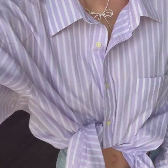 Vintage Emidio Tucci Lavender Stripe Shirt, Men’s Size 8, Cotton oversized button down, Knot tie crop top, Size XL