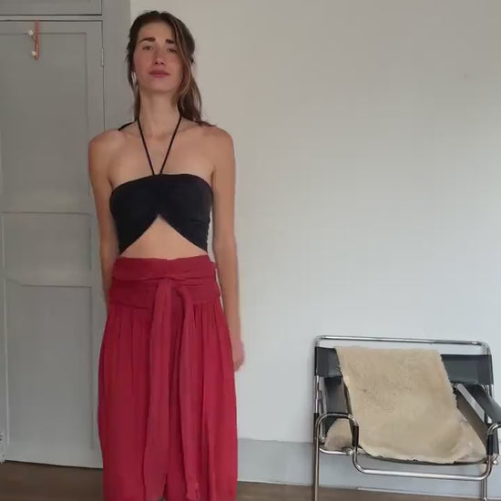 Vintage Hoss Intropia Deep Red Skirt – Tag Size L, Elegant Wrap Waist, Luxury Boho Style