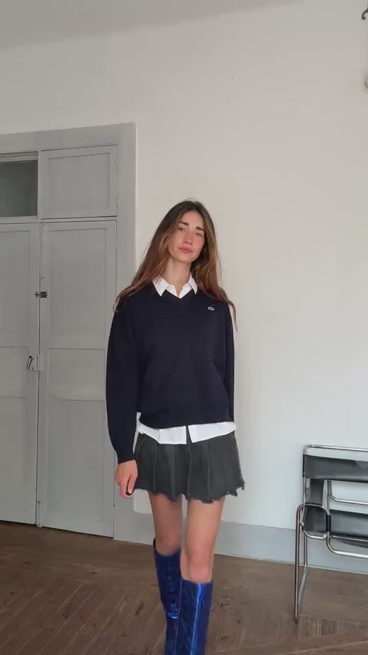 Vintage Lacoste Wool Blend Jumper – Tag Size 5 – Navy Blue – Unisex – Preppy / Academia Style