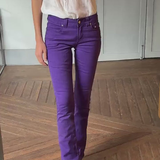Vintage Pedro del Hierro Sport purple denim pants, Spanish designer jeans, low waist Y2K skinny fit, 90s sexy millennial style, Barbiecore,